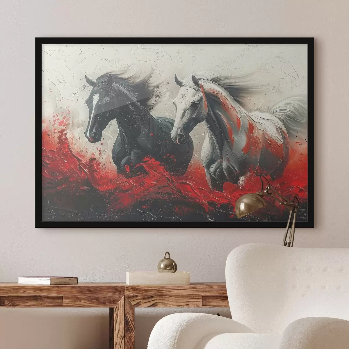 Poster Imagen de caballos corriendo con pintura roja f37769