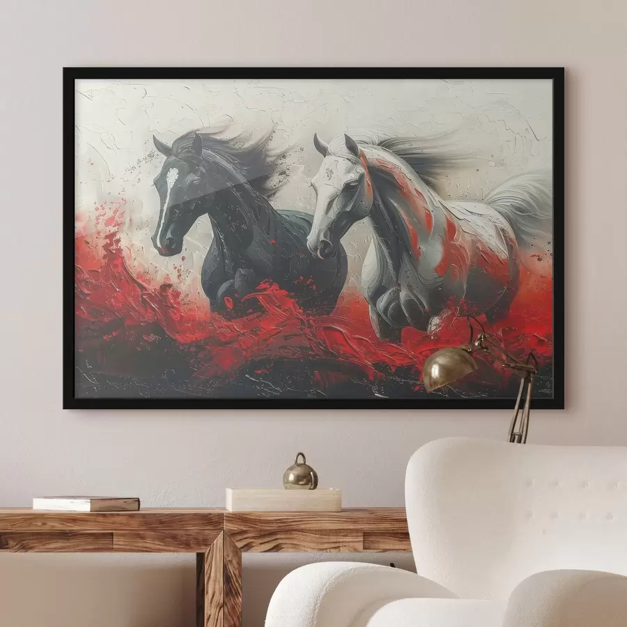 murales de pared Imagen de caballos corriendo con pintura roja f37769