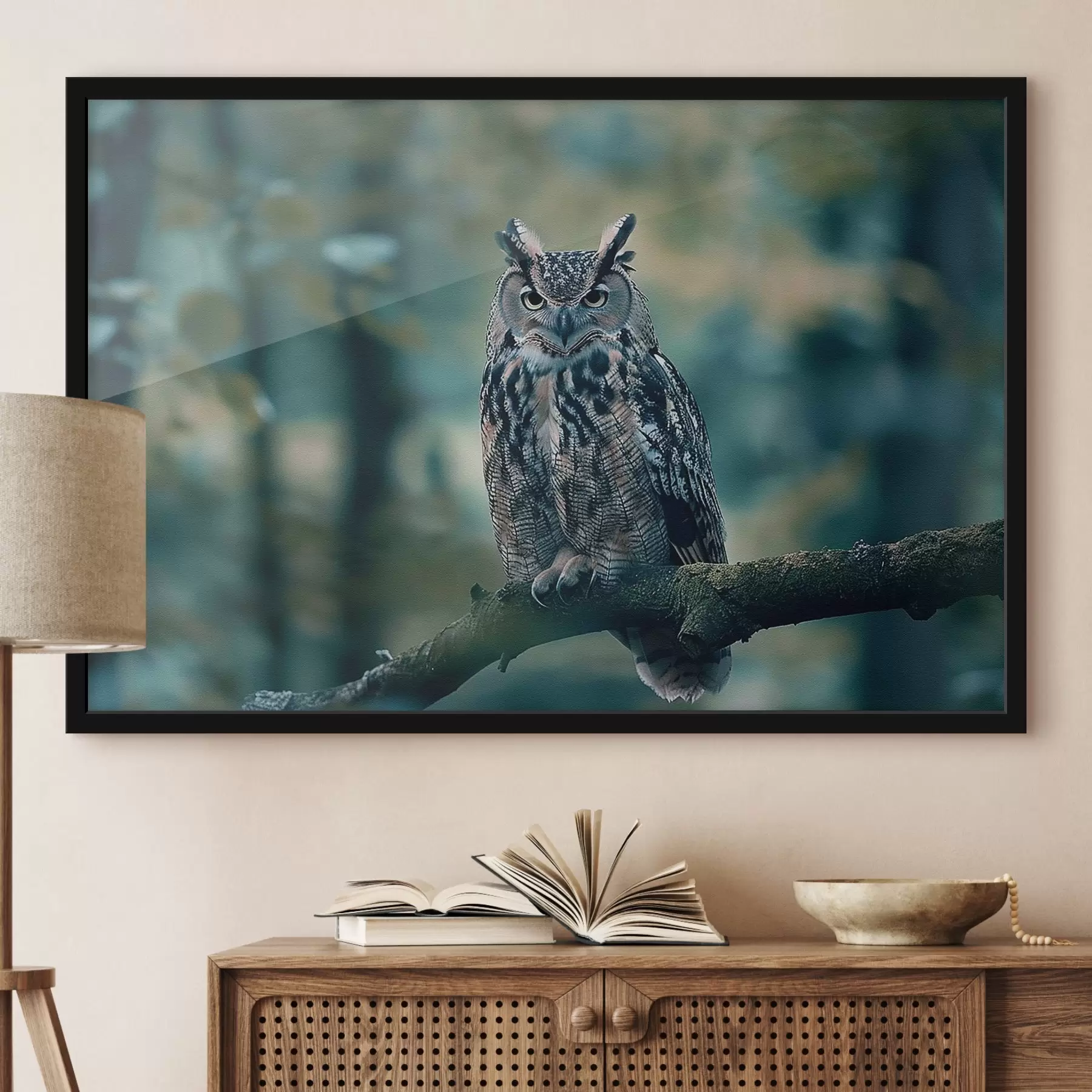 murales de pared Búho sentado en una rama f38249