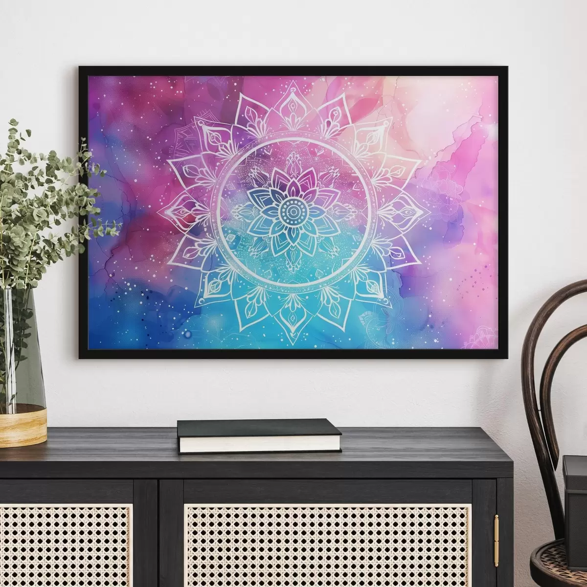 Poster Mandala blanco sobre fondo de color f38529