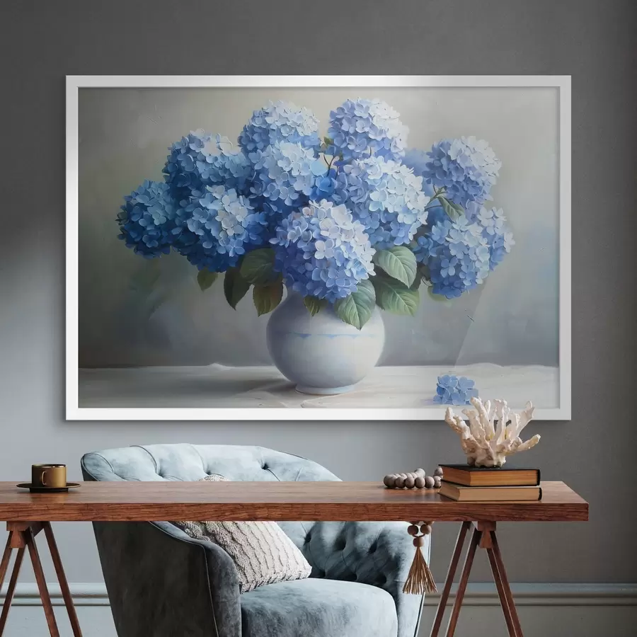 murales de pared Preciosas hortensias azules en jarrón f38696