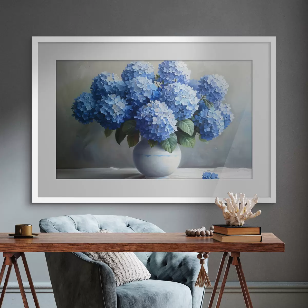 Poster Preciosas hortensias azules en jarrón f38696