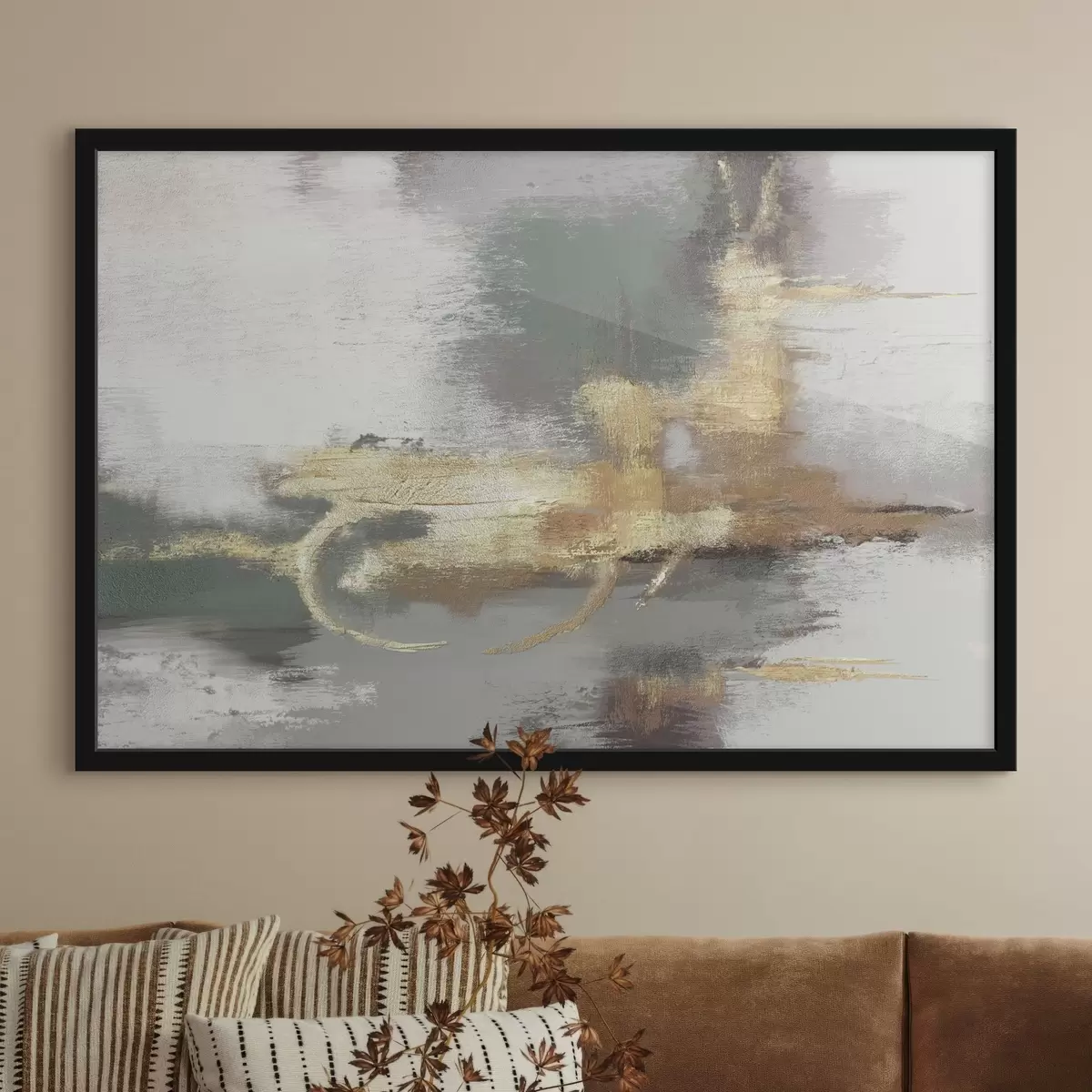 Poster Abstracción gris texturizada con toques brillantes f39106