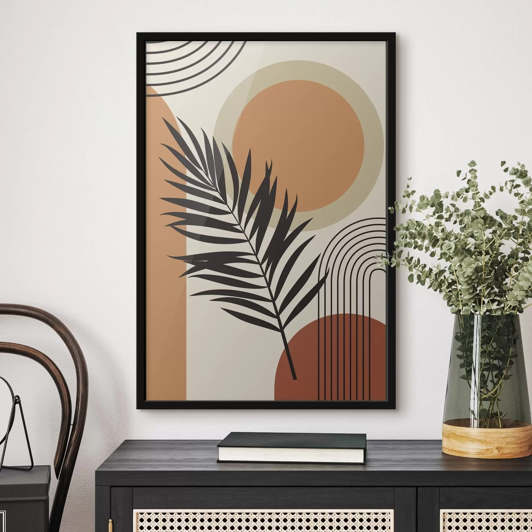 murales de pared Hoja de palmera sobre fondo geométrico f36170