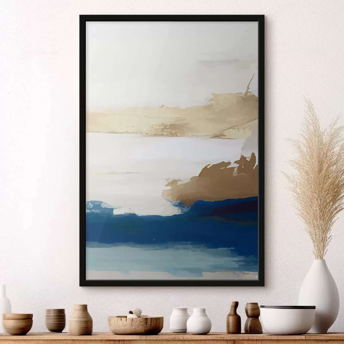 Poster Abstracción ligera con toques dorados y azules f36622