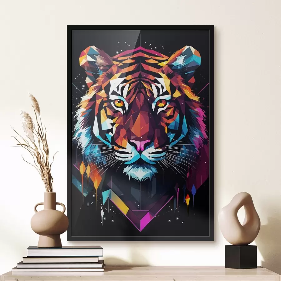 murales de pared Tigre de colores con bigotes blancos f36666