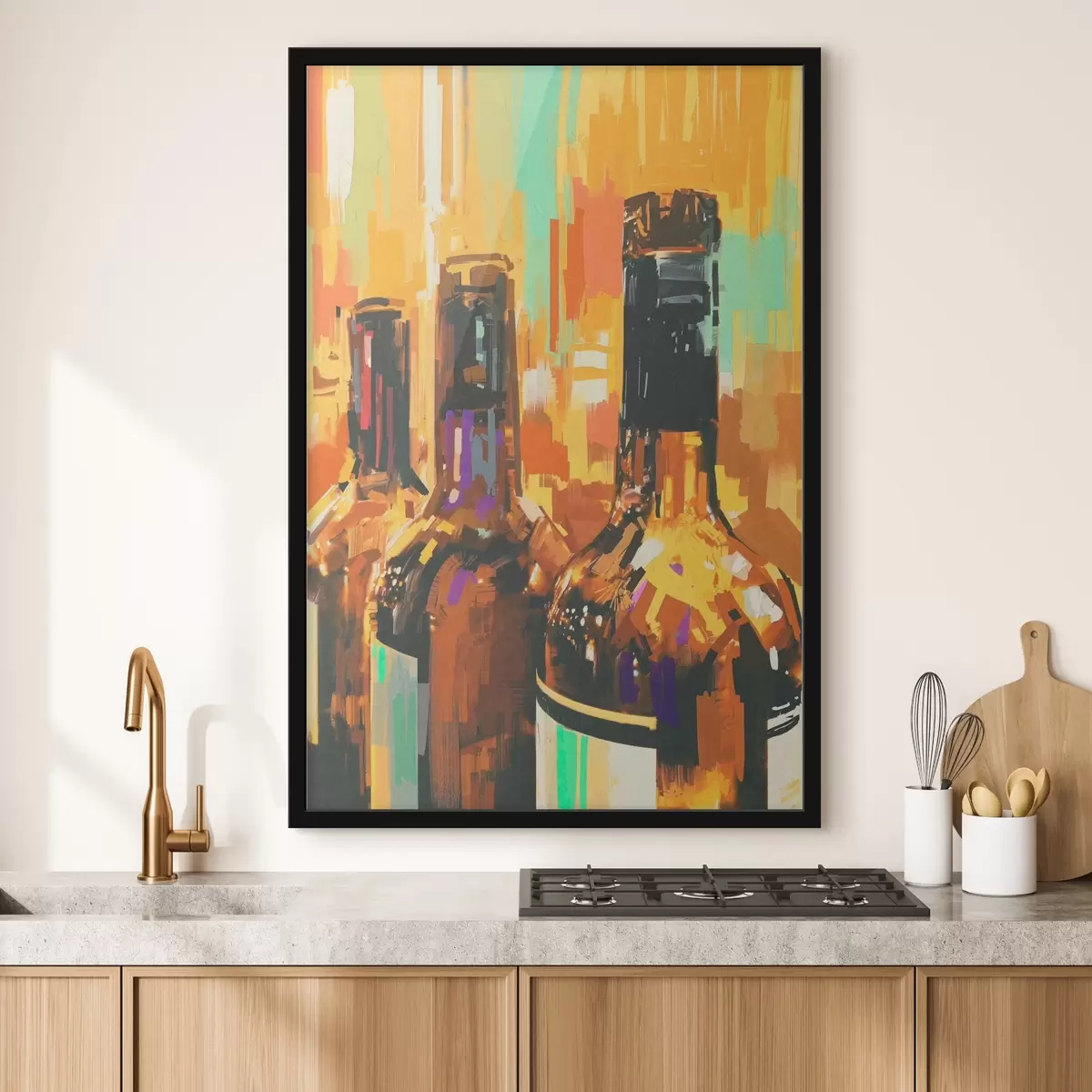 Poster Grupo de botellas sobre fondo de color f37086