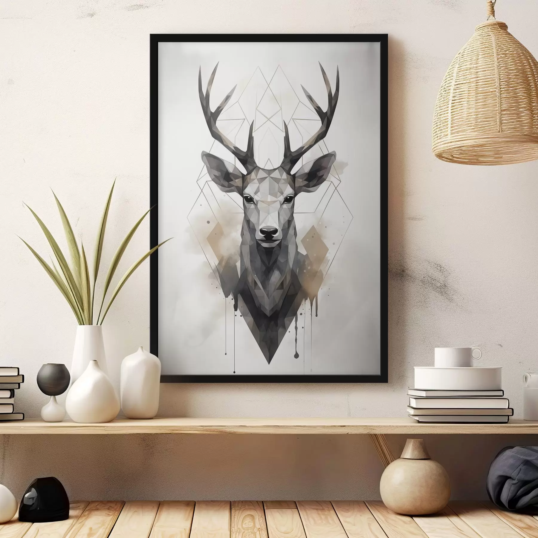 murales de pared Ciervo con cornamenta y motivo geométrico f37256