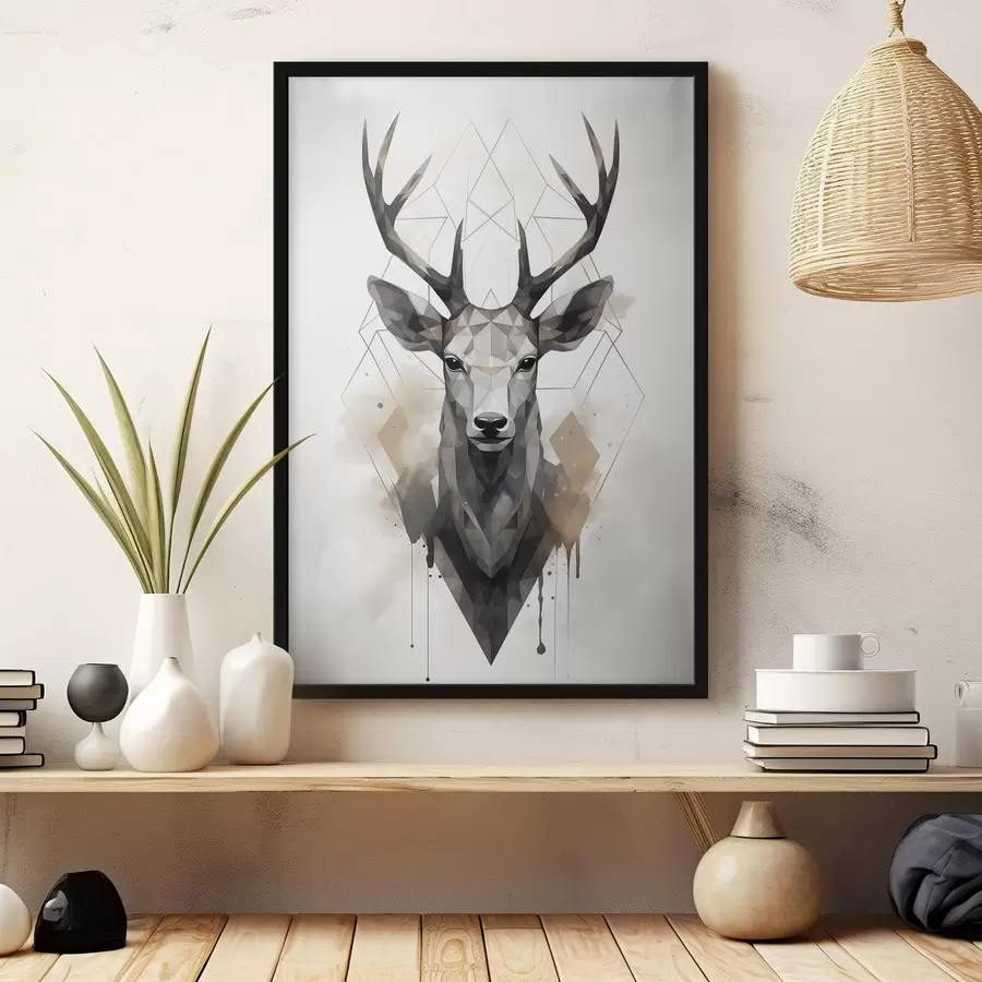 murales de pared Ciervo con cornamenta y motivo geométrico f37256