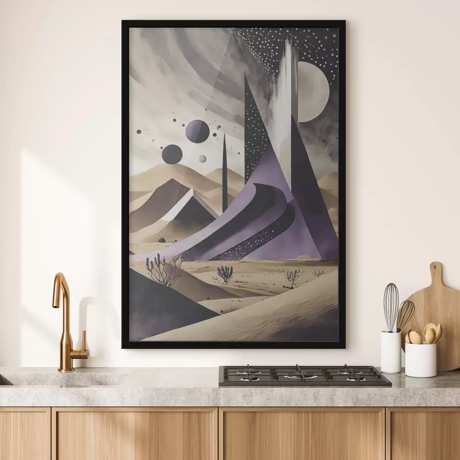 murales de pared Paisaje desértico en blanco y morado f37359