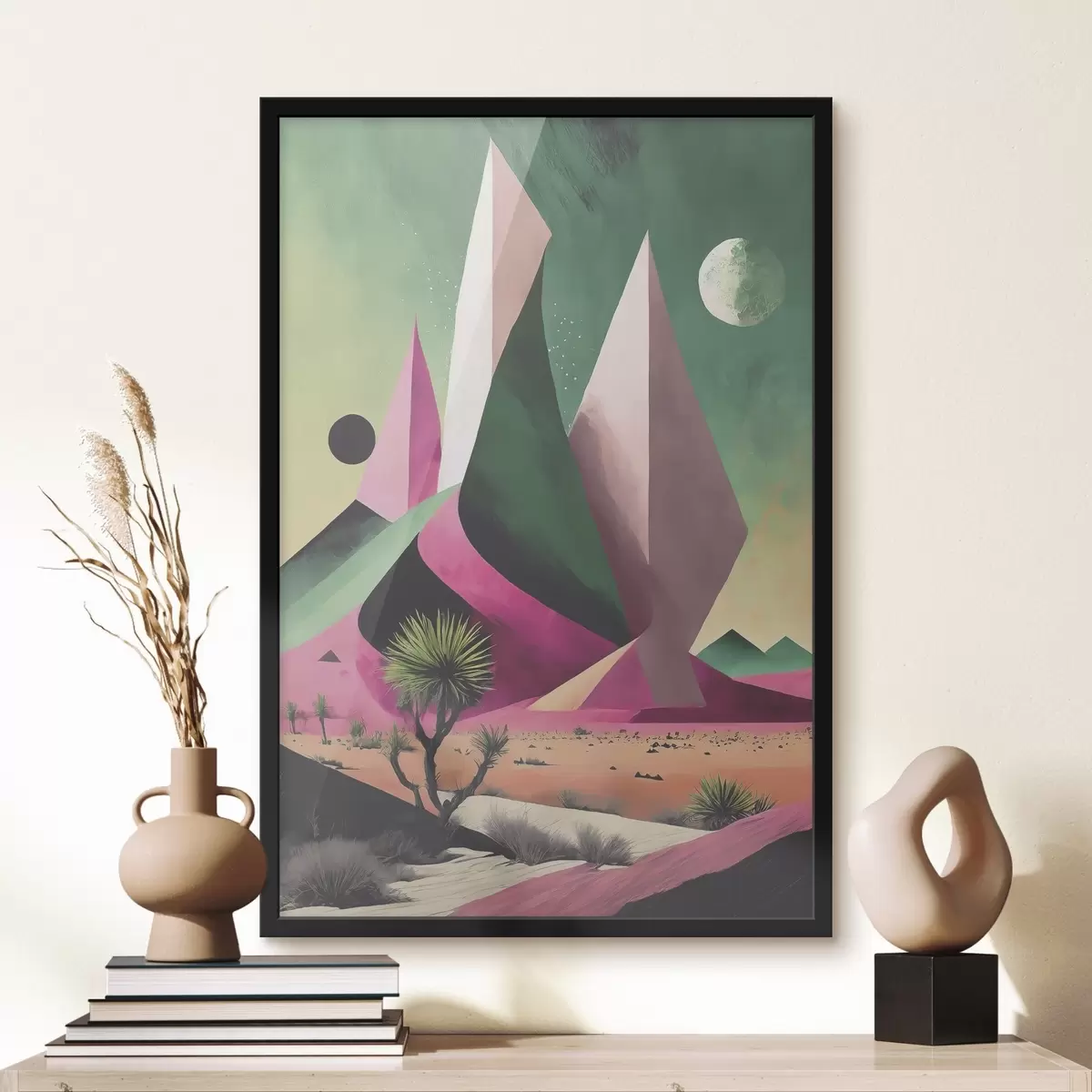 Poster Paisaje desértico con árboles y montañas f37360