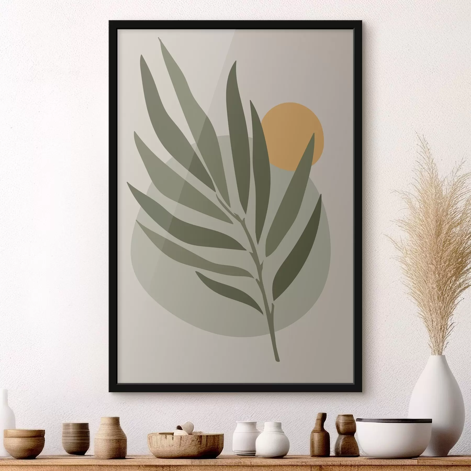 murales de pared Hoja verde con un círculo amarillo f37442