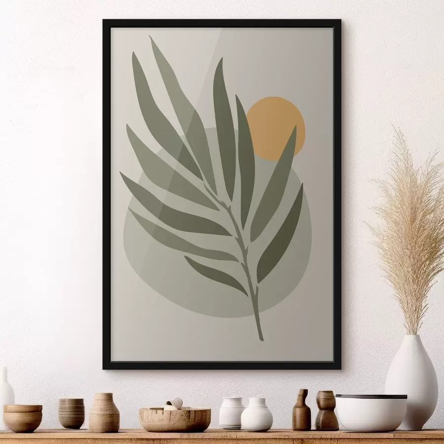 murales de pared Hoja verde con un círculo amarillo f37442