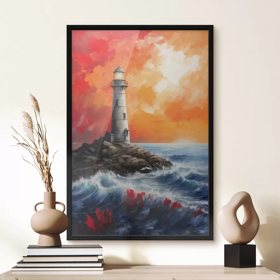 murales de pared Faro en una isla rocosa f37808