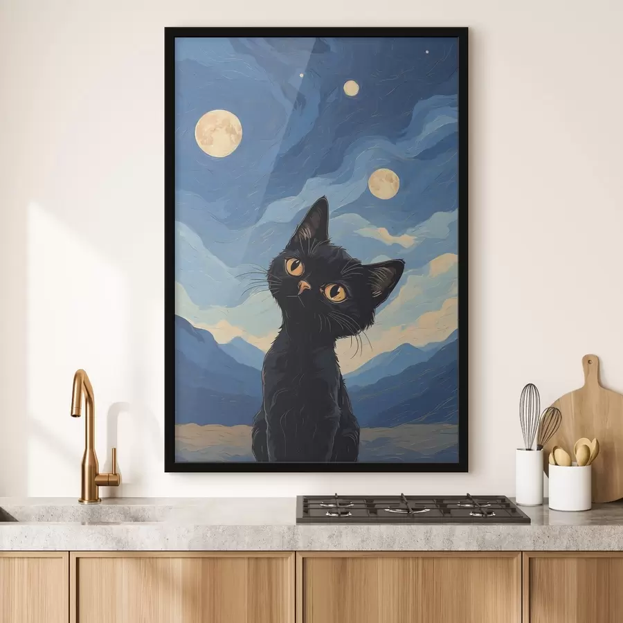 murales de pared Gato curioso bajo un cielo estrellado f38860