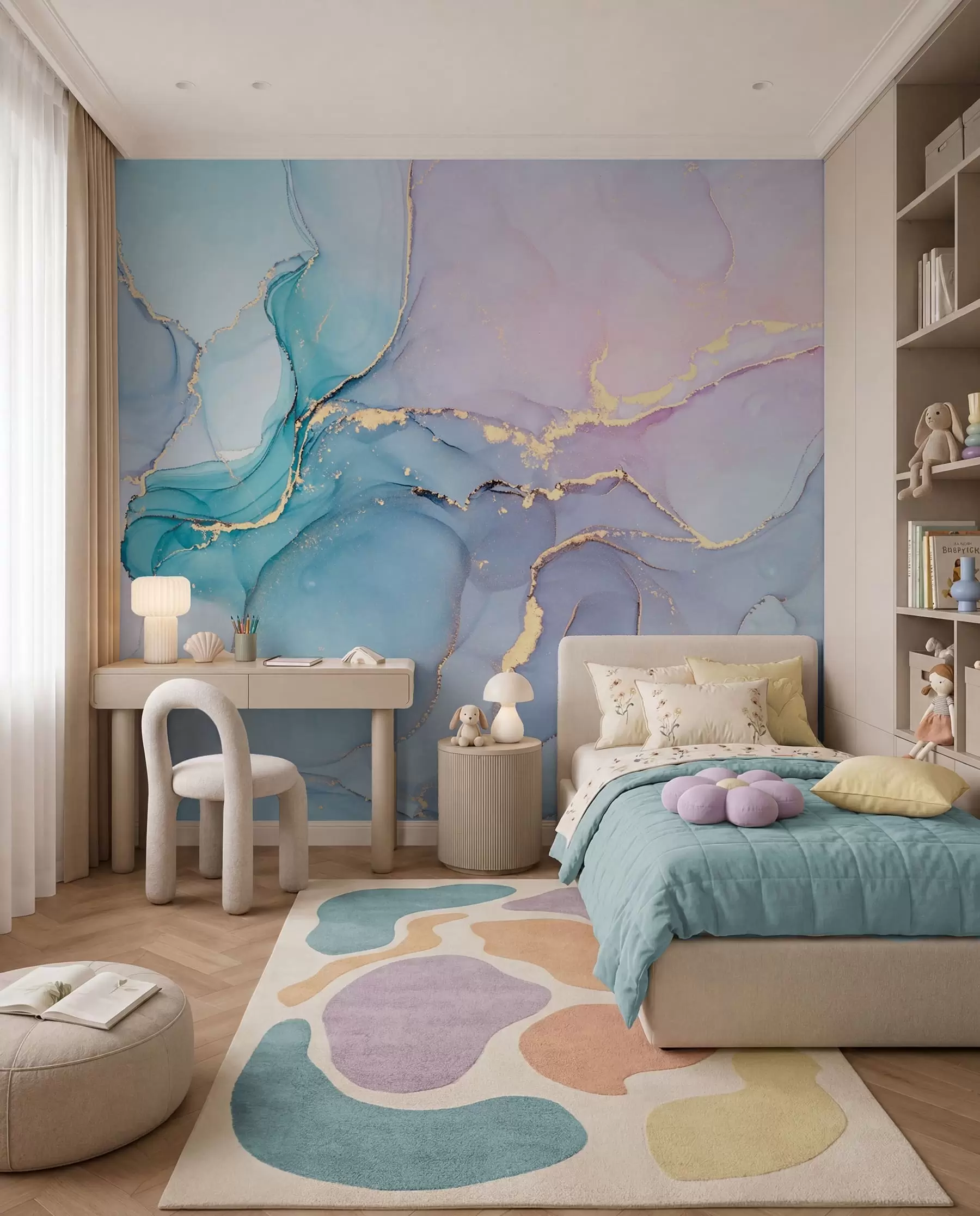 murales de pared Mármol - azul, rosa u49408