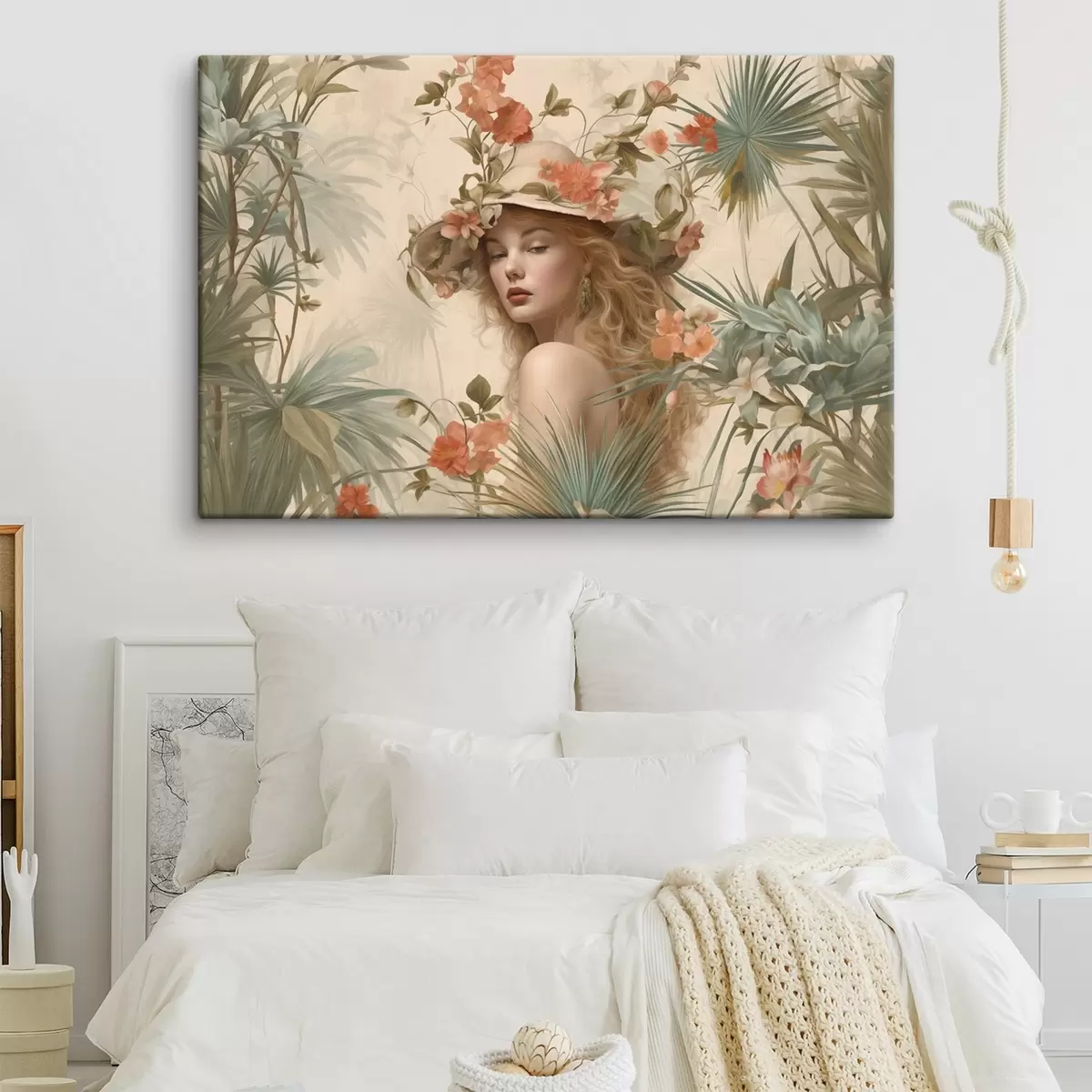 murales de pared Chica con sombrero en los trópicos estilo vintage s42115