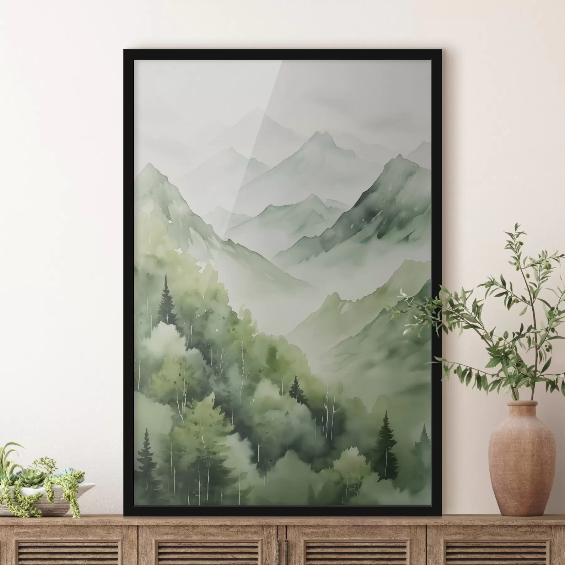 murales de pared Bosque caducifolio en las montañas imitación de acuarela f42122