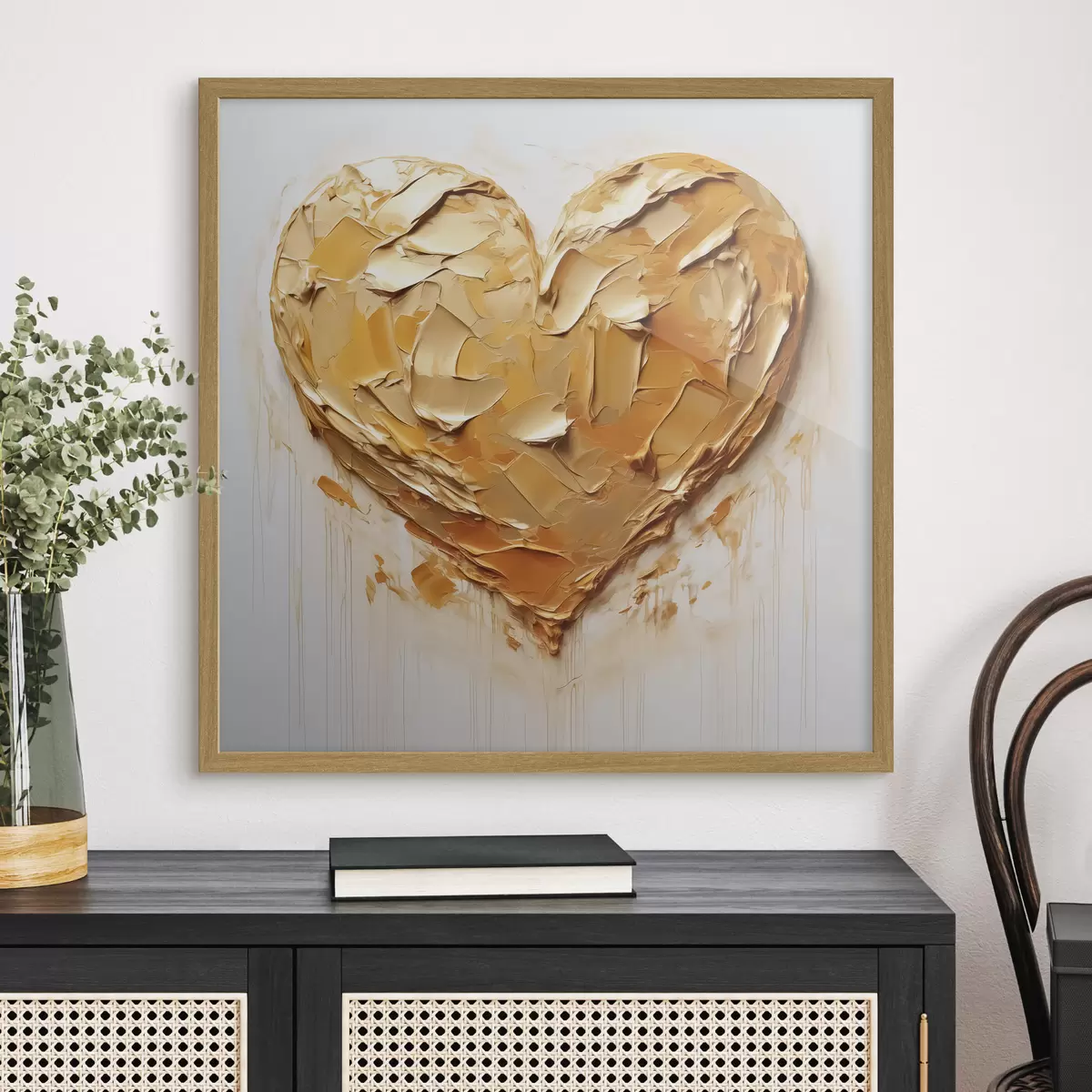 Poster Corazón imitación de trazos de pintura, tonos amarillos y naranjas f42124