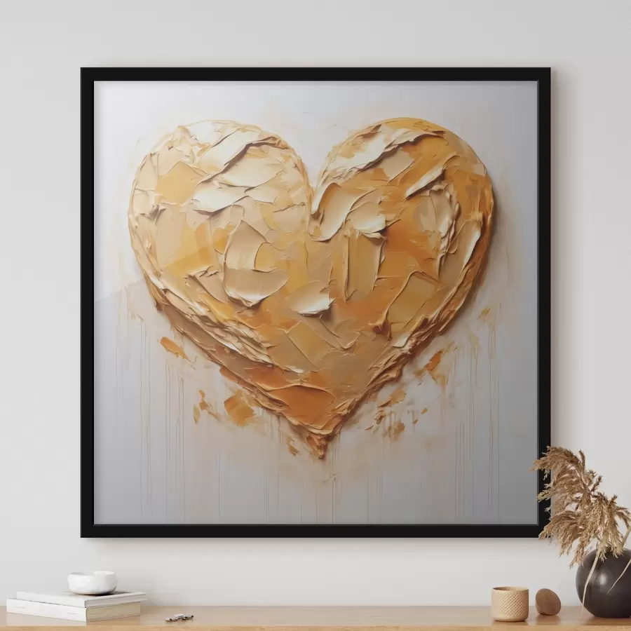 murales de pared Corazón imitación de trazos de pintura, tonos amarillos y naranjas f42124