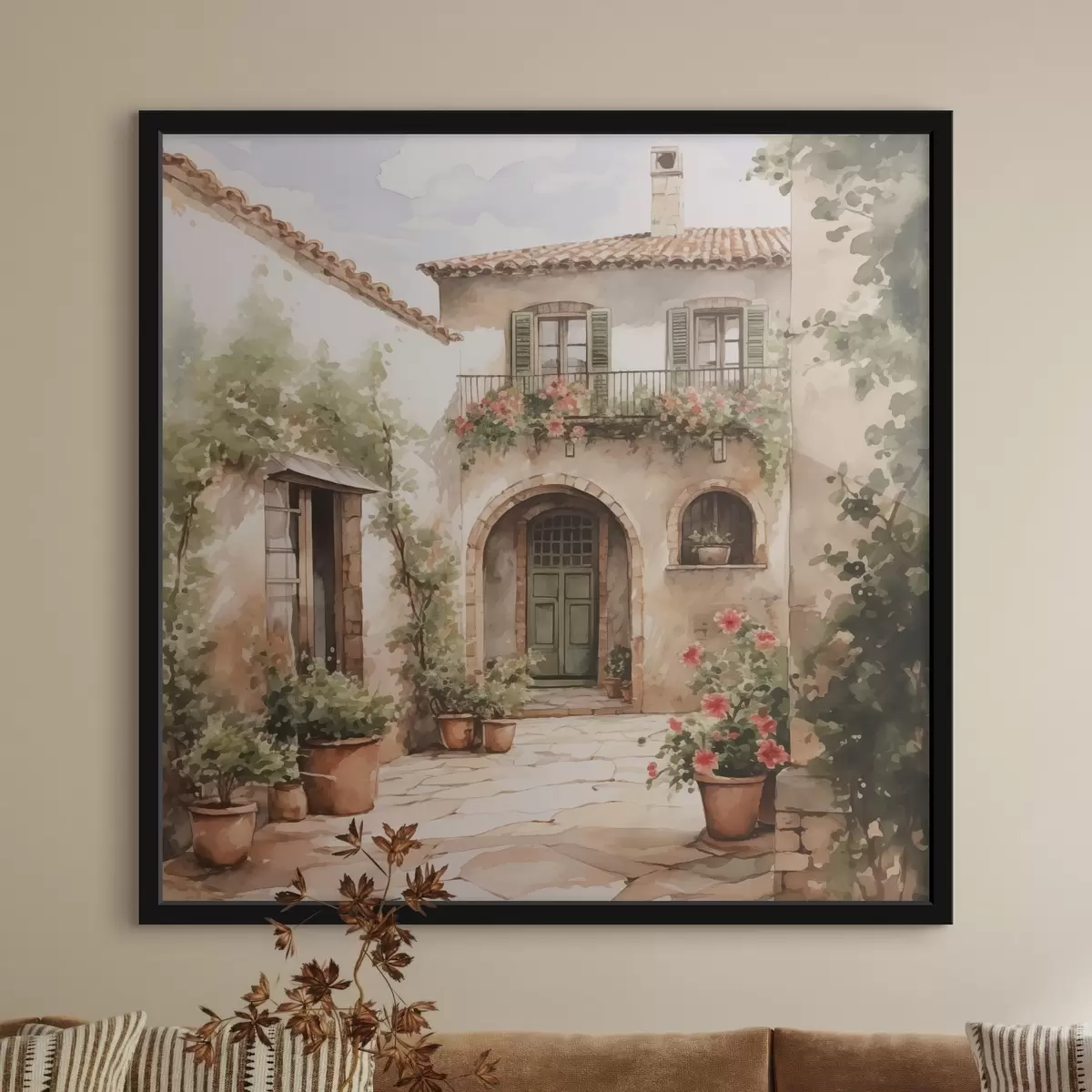 Poster Patio italiano con macetas imitación acuarela f42126