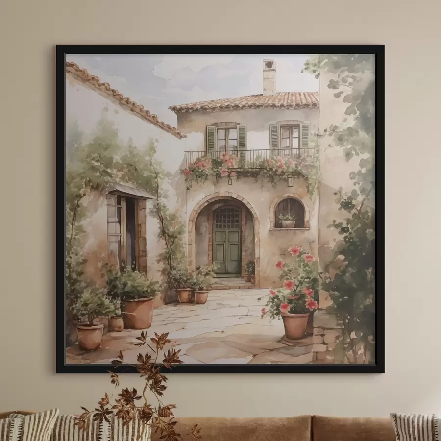 murales de pared Patio italiano con macetas imitación acuarela f42126