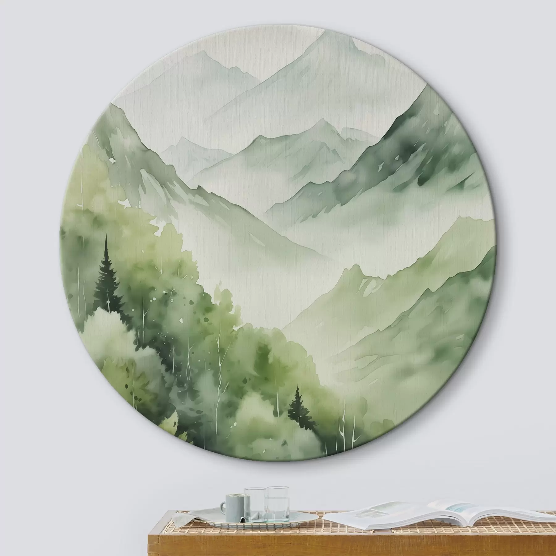 murales de pared Bosque caducifolio en las montañas imitación de acuarela r42122