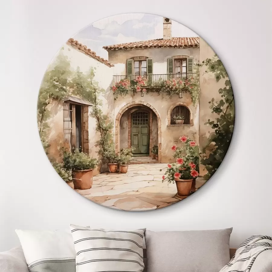 murales de pared Patio italiano con macetas imitación acuarela r42126