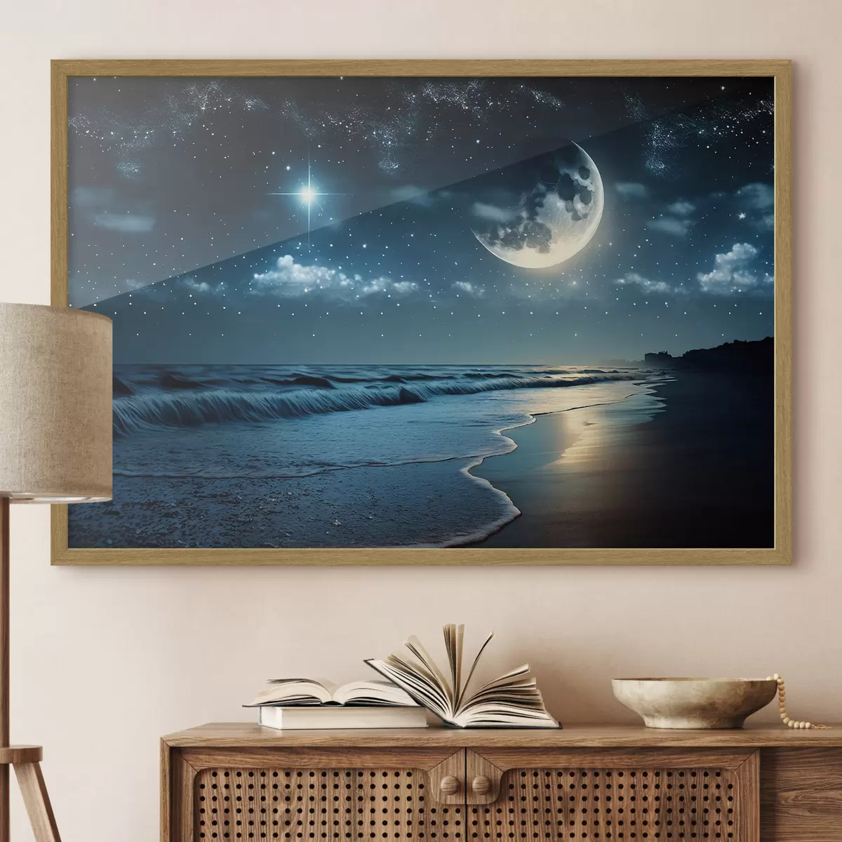 Poster Enorme luna sobre el mar nocturno f31111