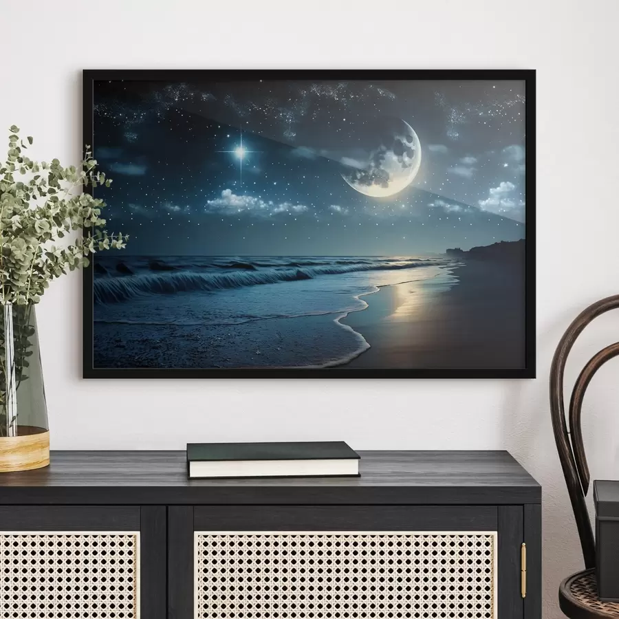 murales de pared Enorme luna sobre el mar nocturno f31111