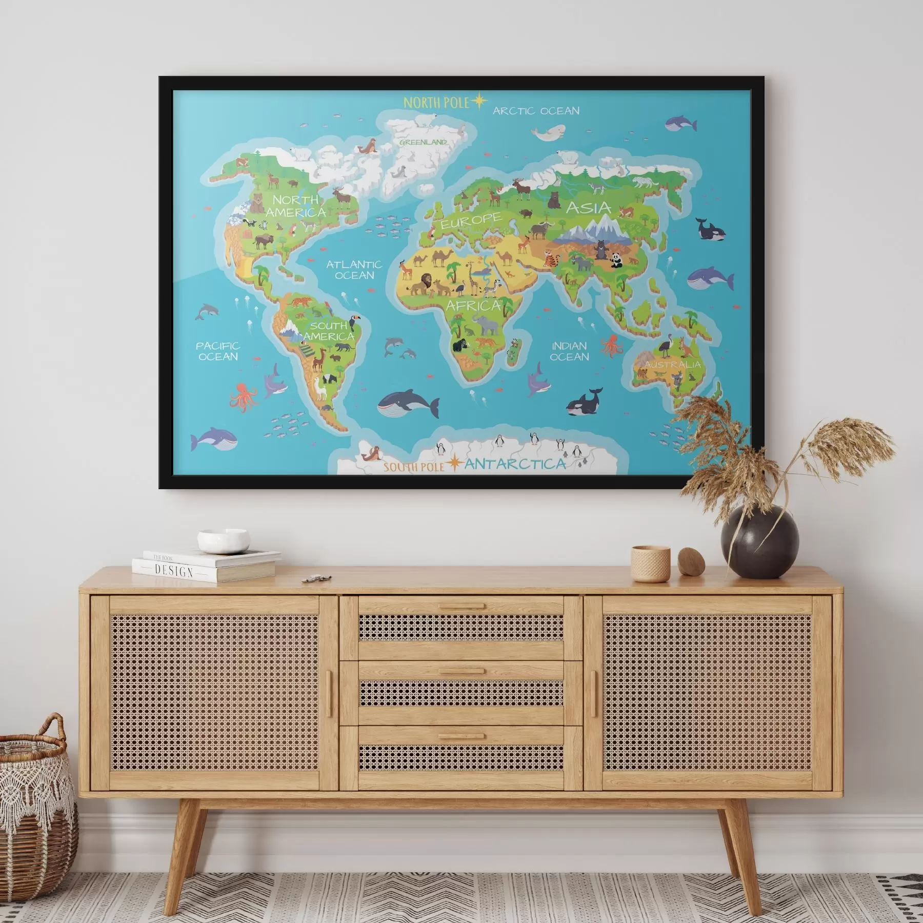 murales de pared Mapa de los continentes con animales f32105