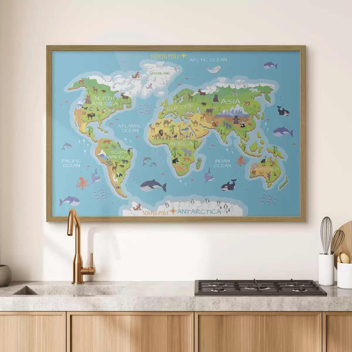 Poster Mapa de los continentes con animales f32105