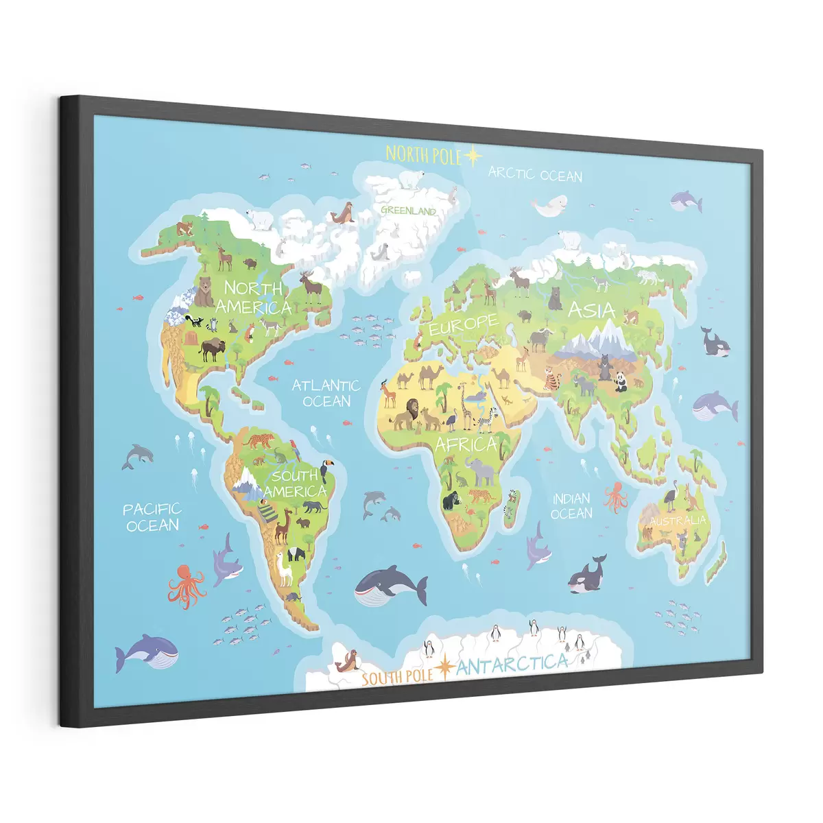 Poster Mapa de los continentes con animales f32105