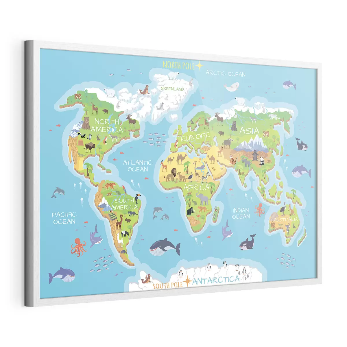 Poster Mapa de los continentes con animales f32105