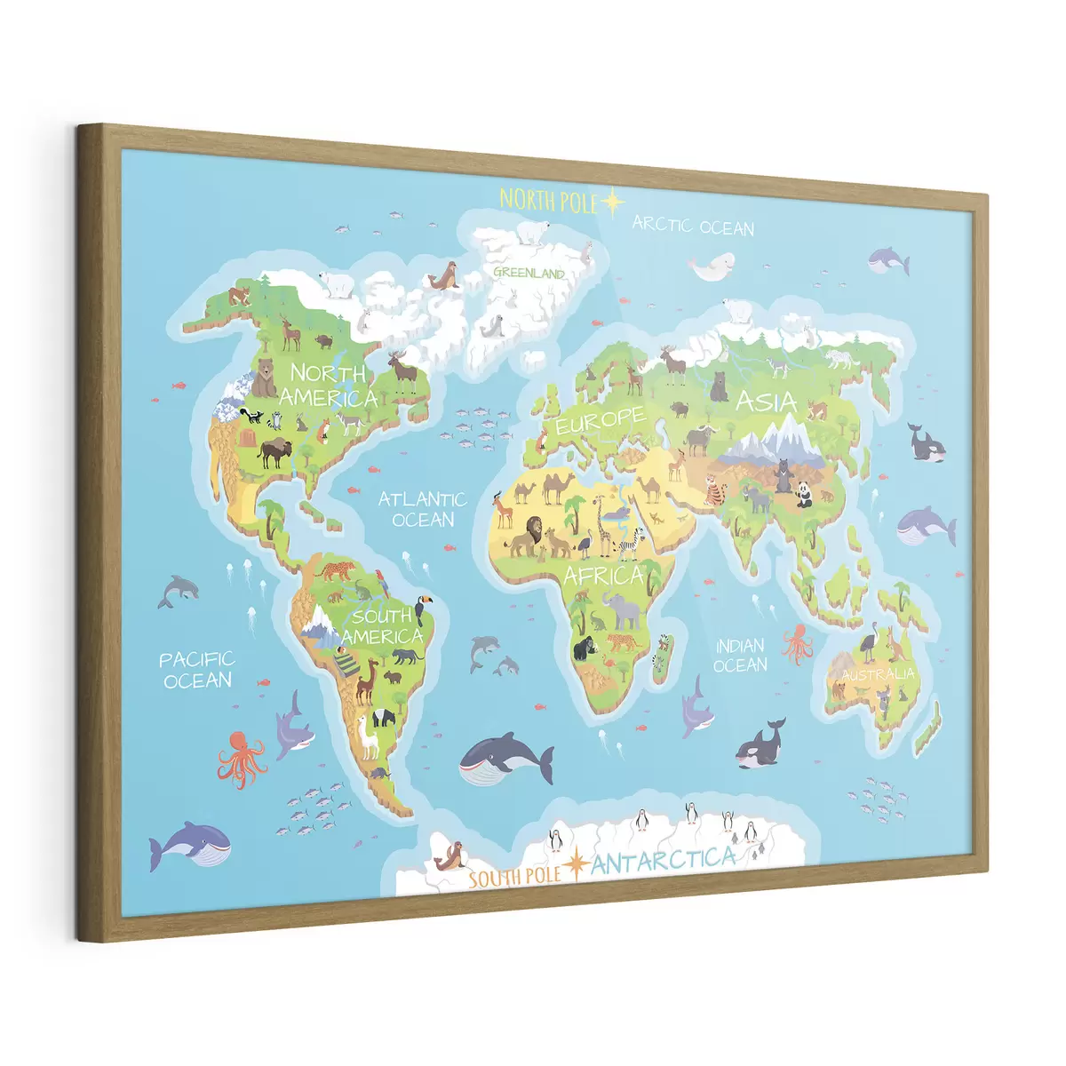 Poster Mapa de los continentes con animales f32105