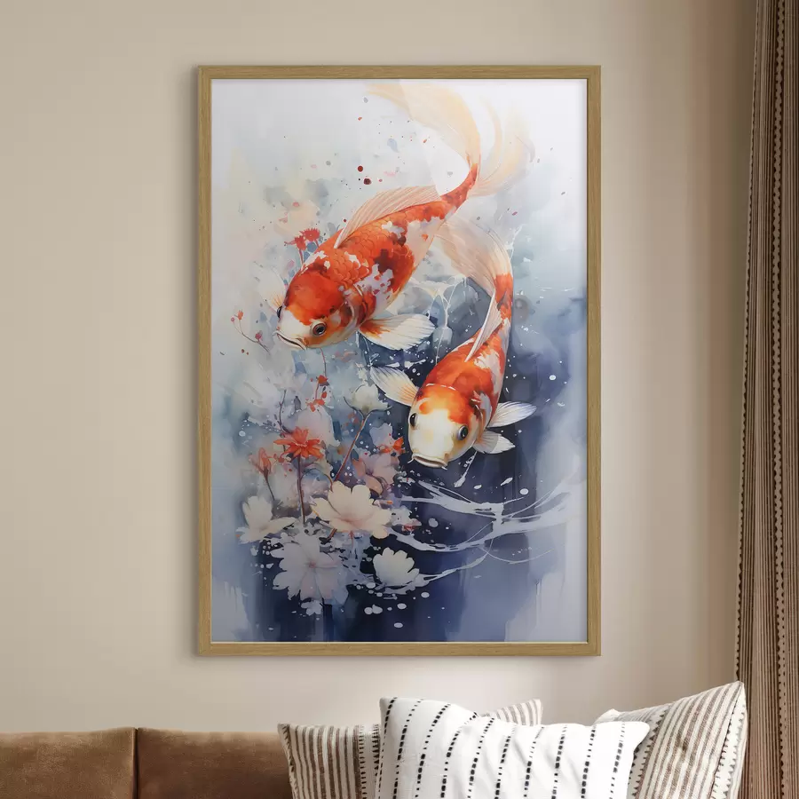 murales de pared Koi y flores f34245