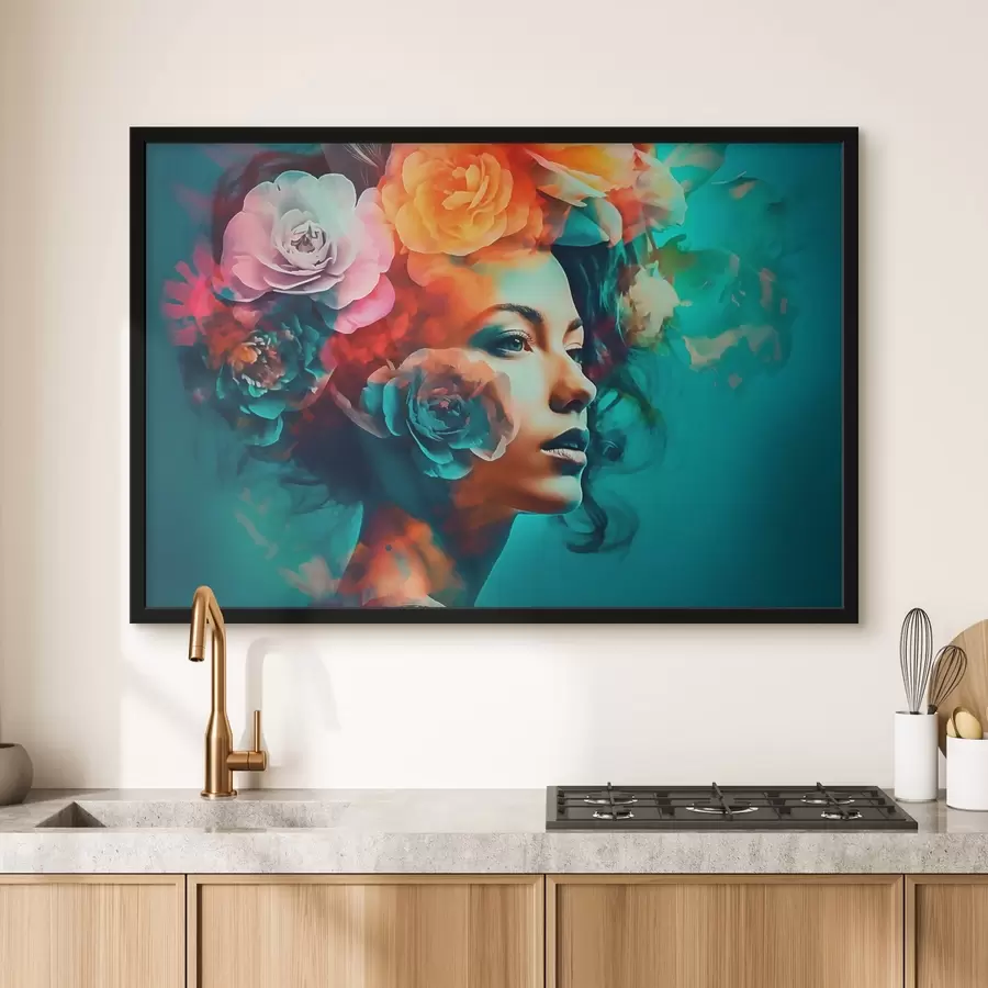 murales de pared Mujer encantadora con flores f35366