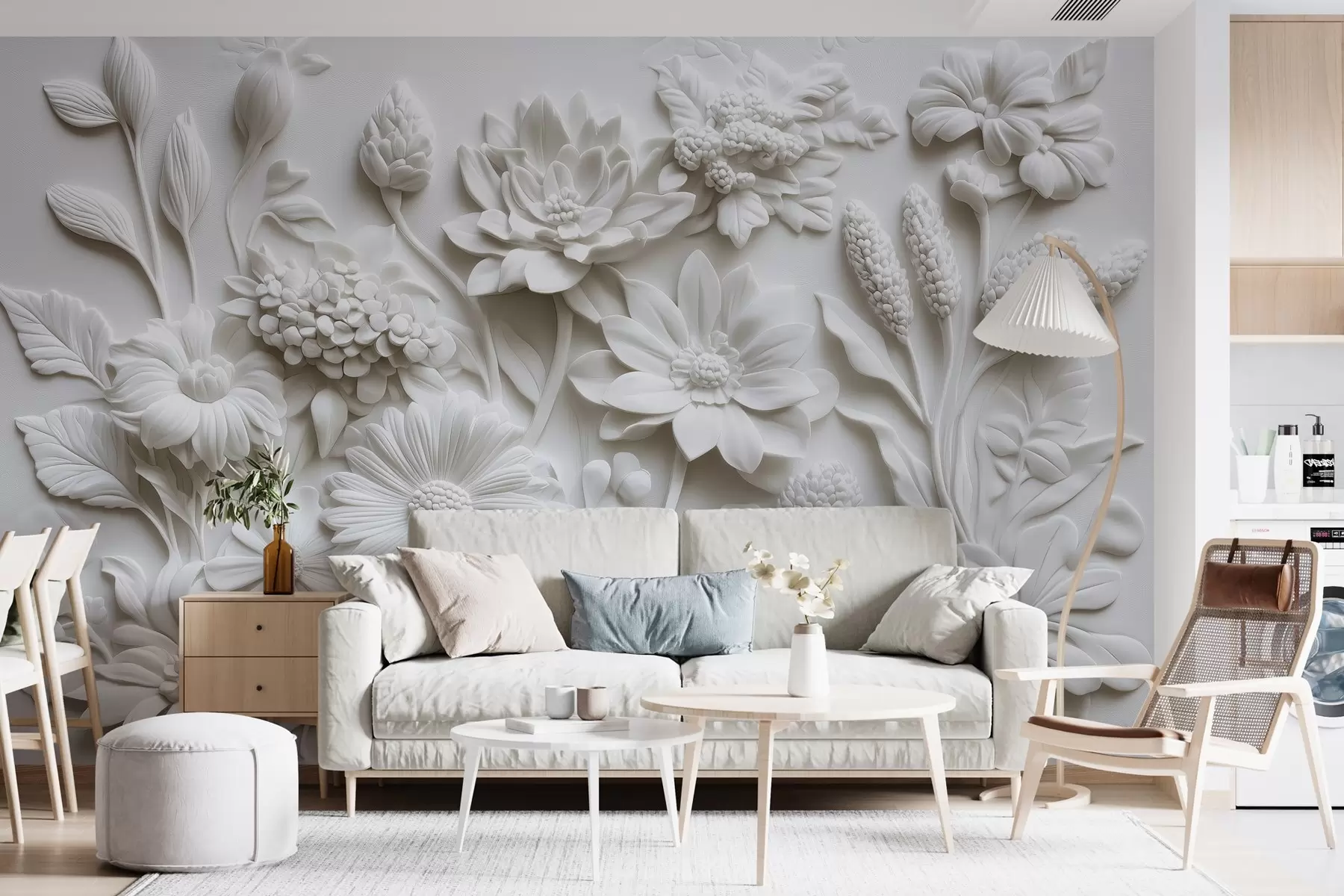 murales de pared papel pintado en bajorrelieve con flores de jardín w02546