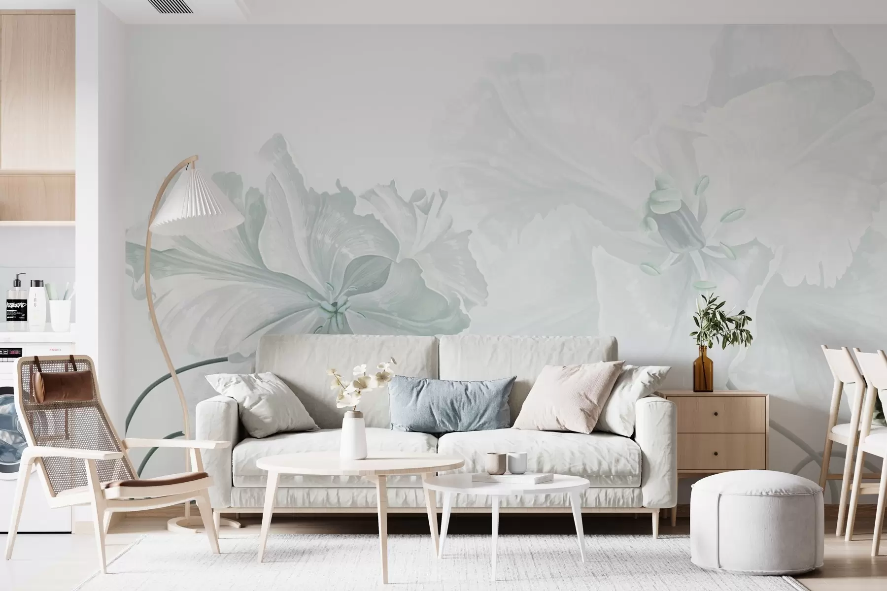 murales de pared flores grandes de color turquesa w02566v1