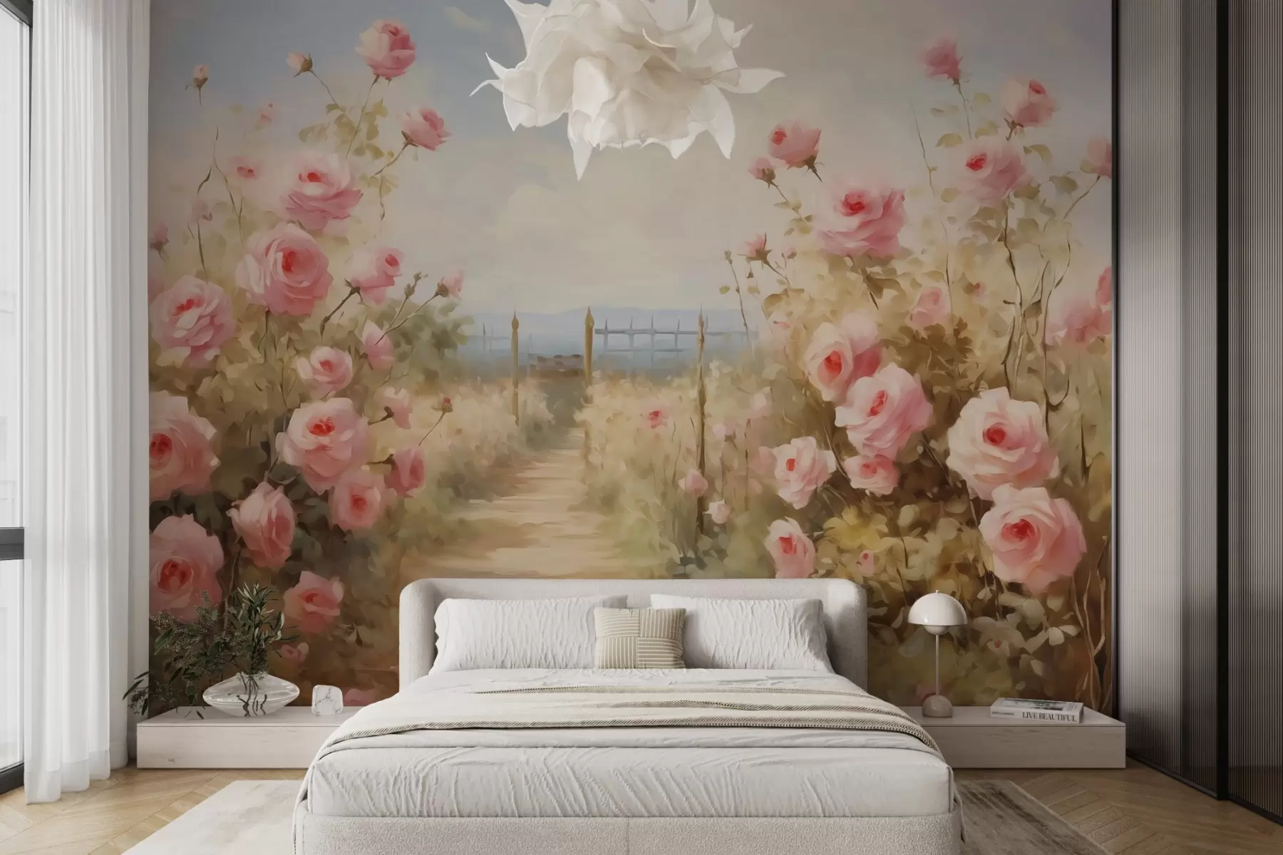 murales de pared Jardín con rosas imitación de trazos de pintura w02590