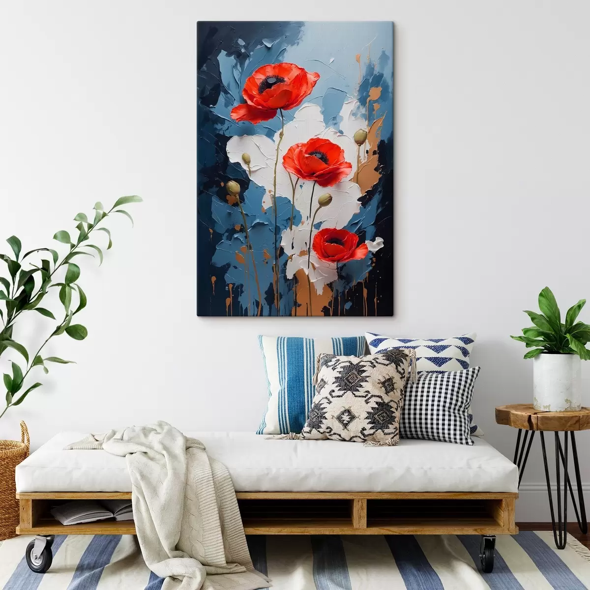 murales de pared Amapolas sobre fondo abstracto multicolor al óleo s41765
