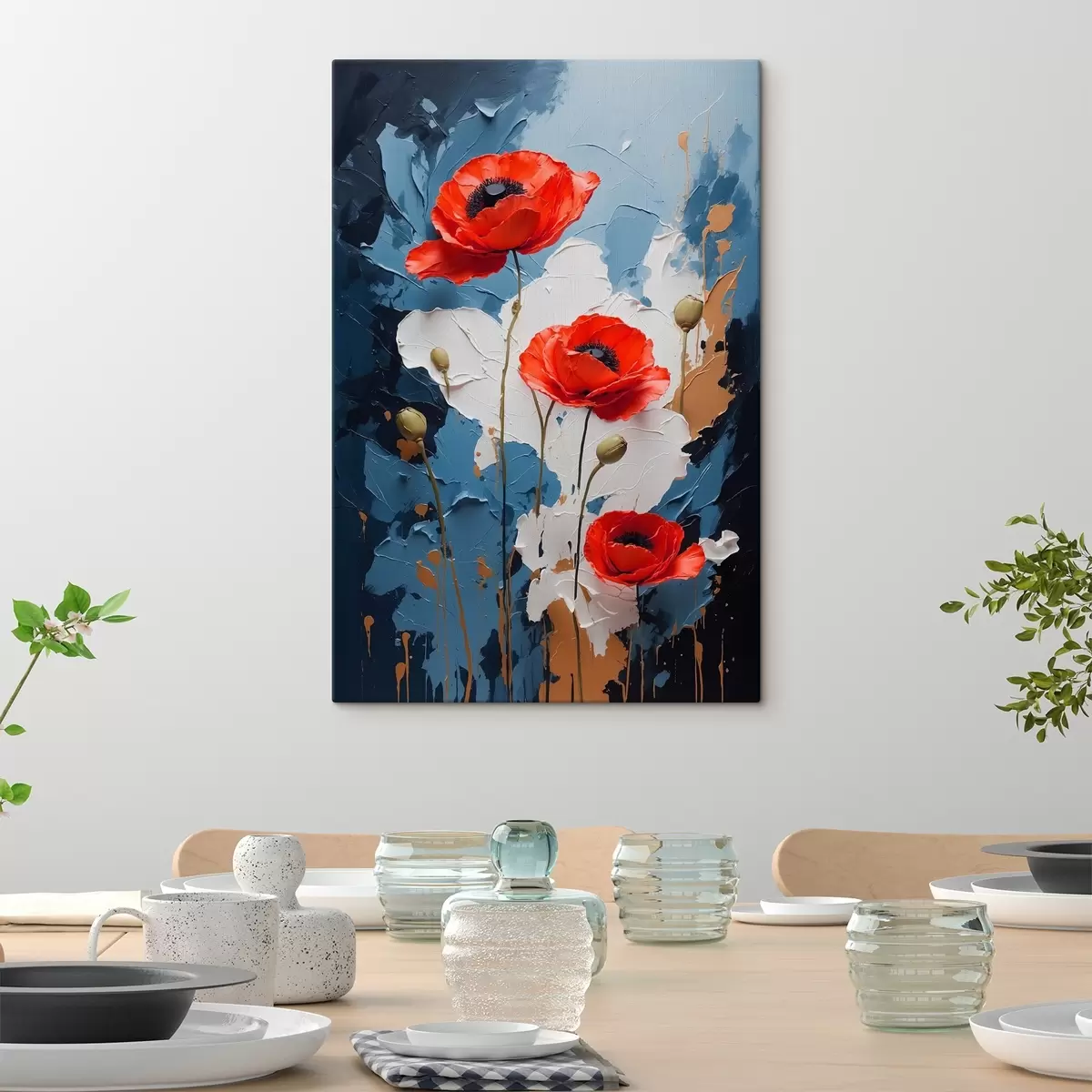 murales de pared Amapolas sobre fondo abstracto multicolor al óleo s41765