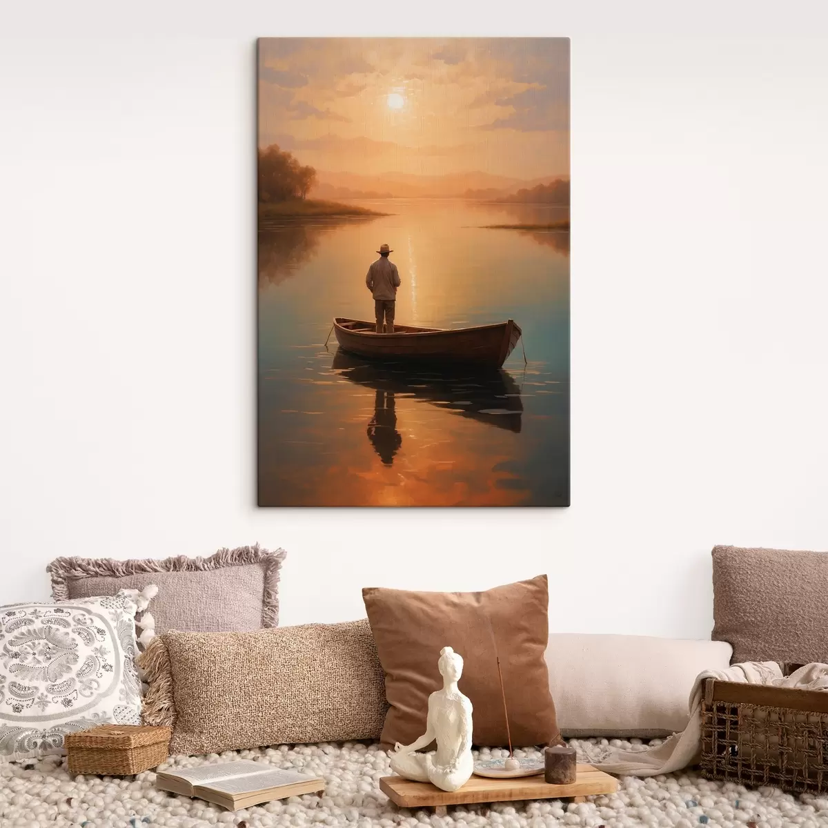 murales de pared Hombre en una barca en medio de un lago s41770