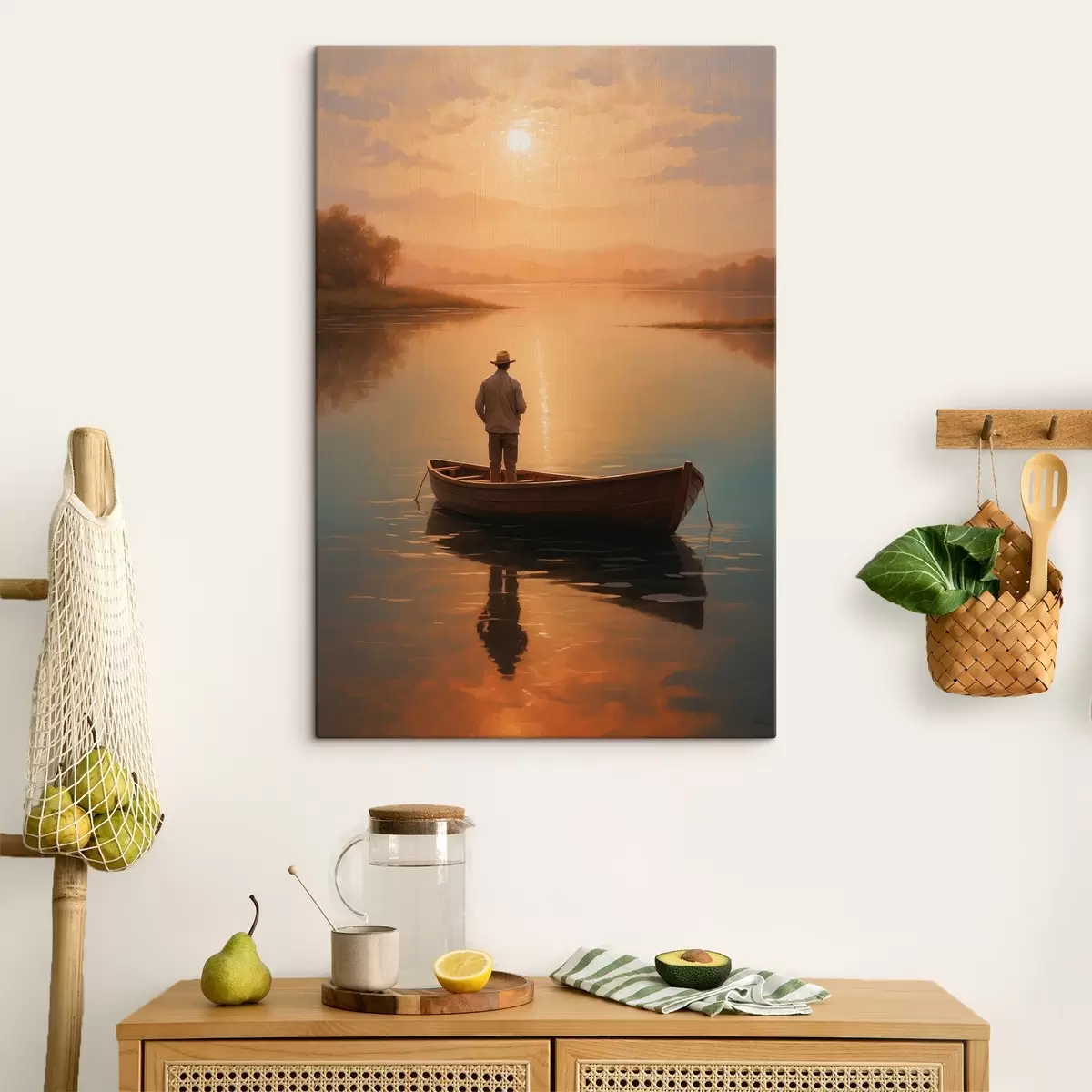 murales de pared Hombre en una barca en medio de un lago s41770