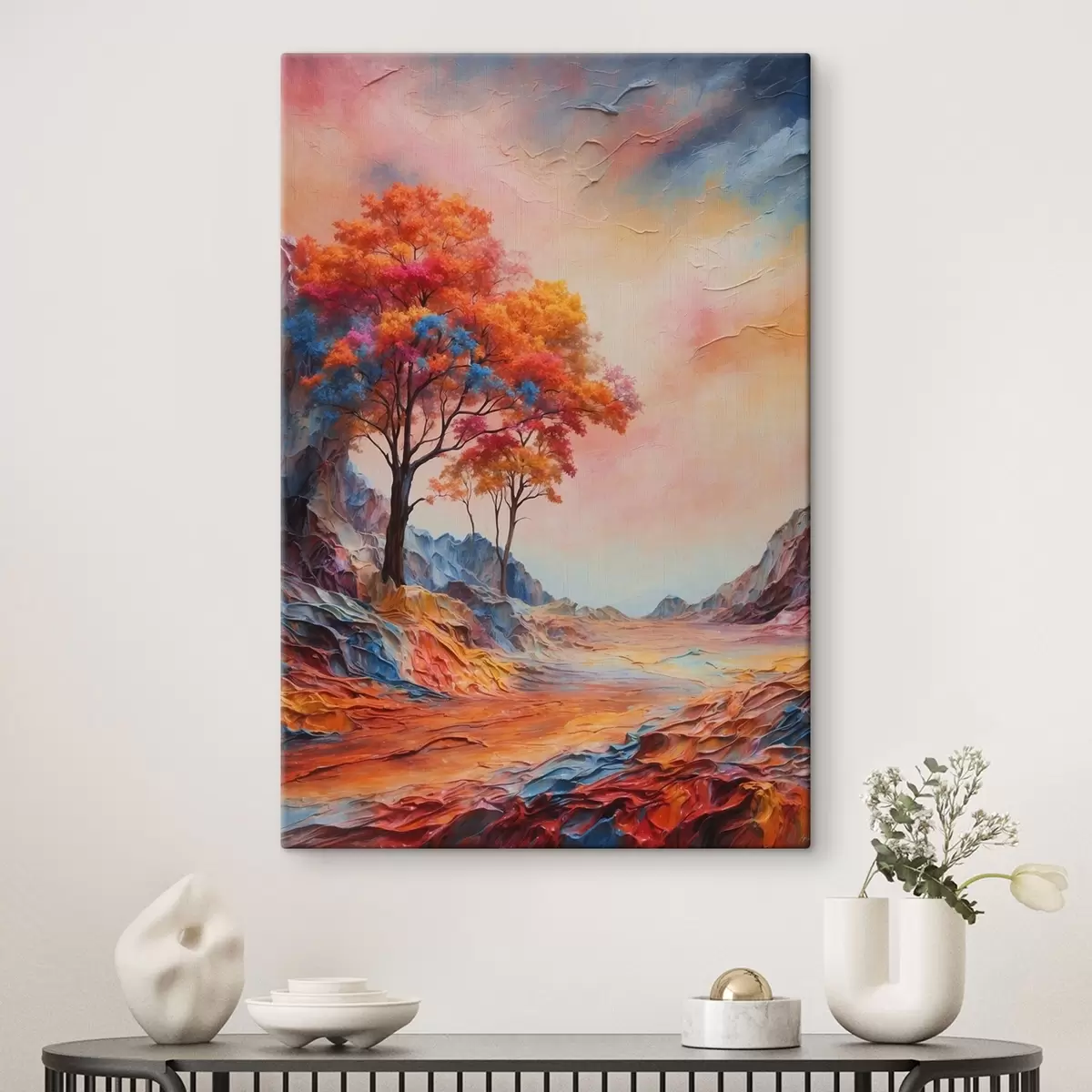 murales de pared Árboles y montañas abstractas multicolores s41772