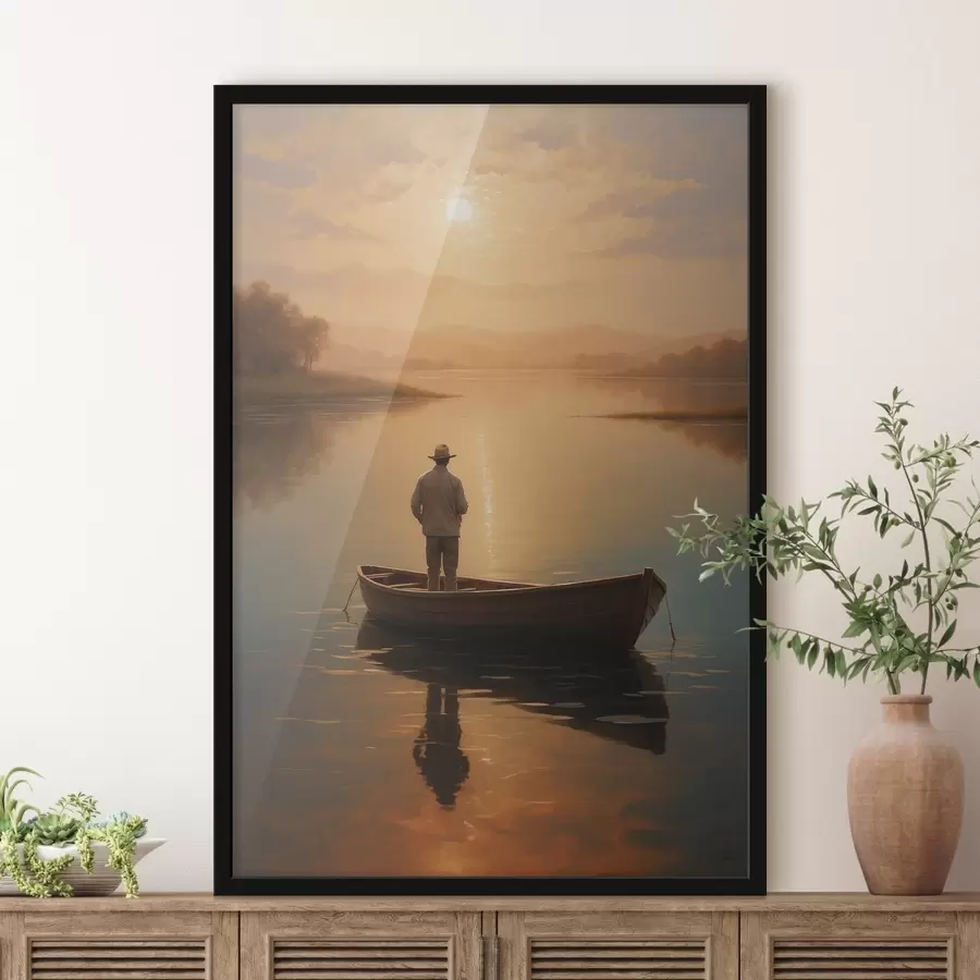 murales de pared Hombre en una barca en medio de un lago f41770