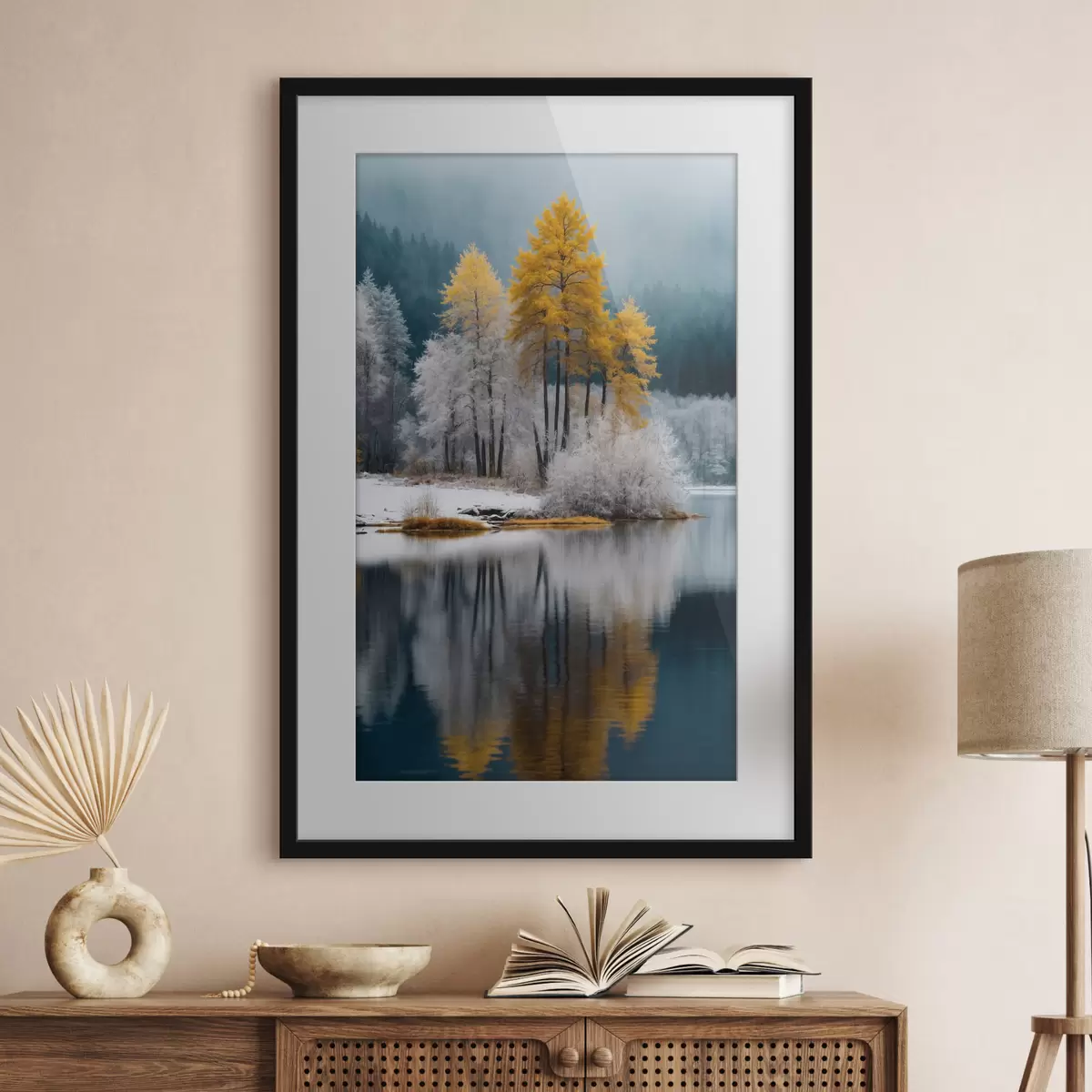 Poster Bosque y lago de invierno f41785