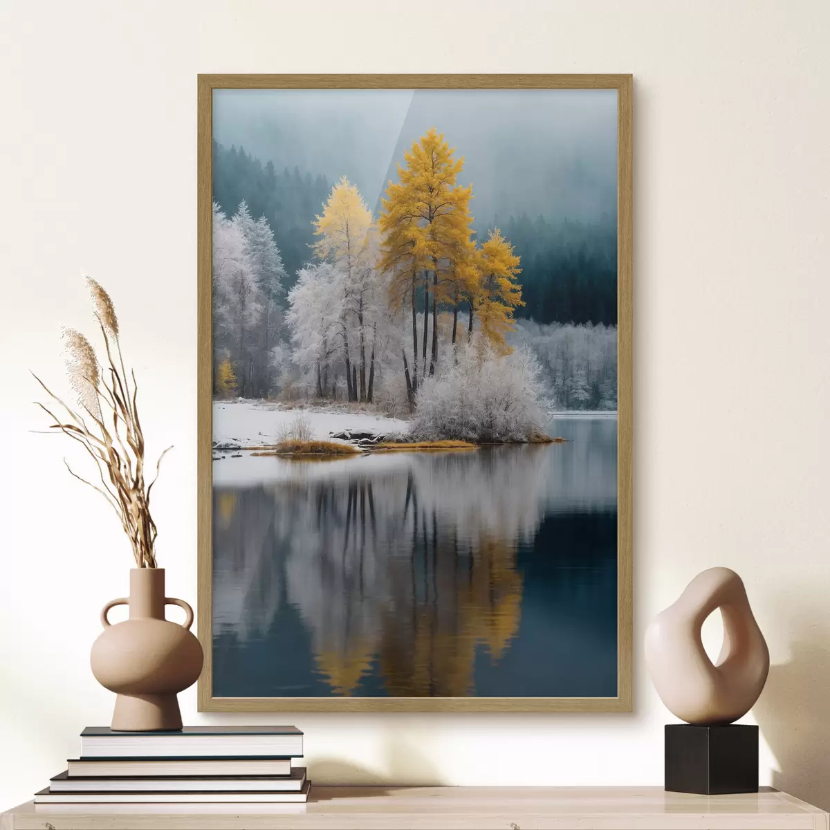 Poster Bosque y lago de invierno f41785