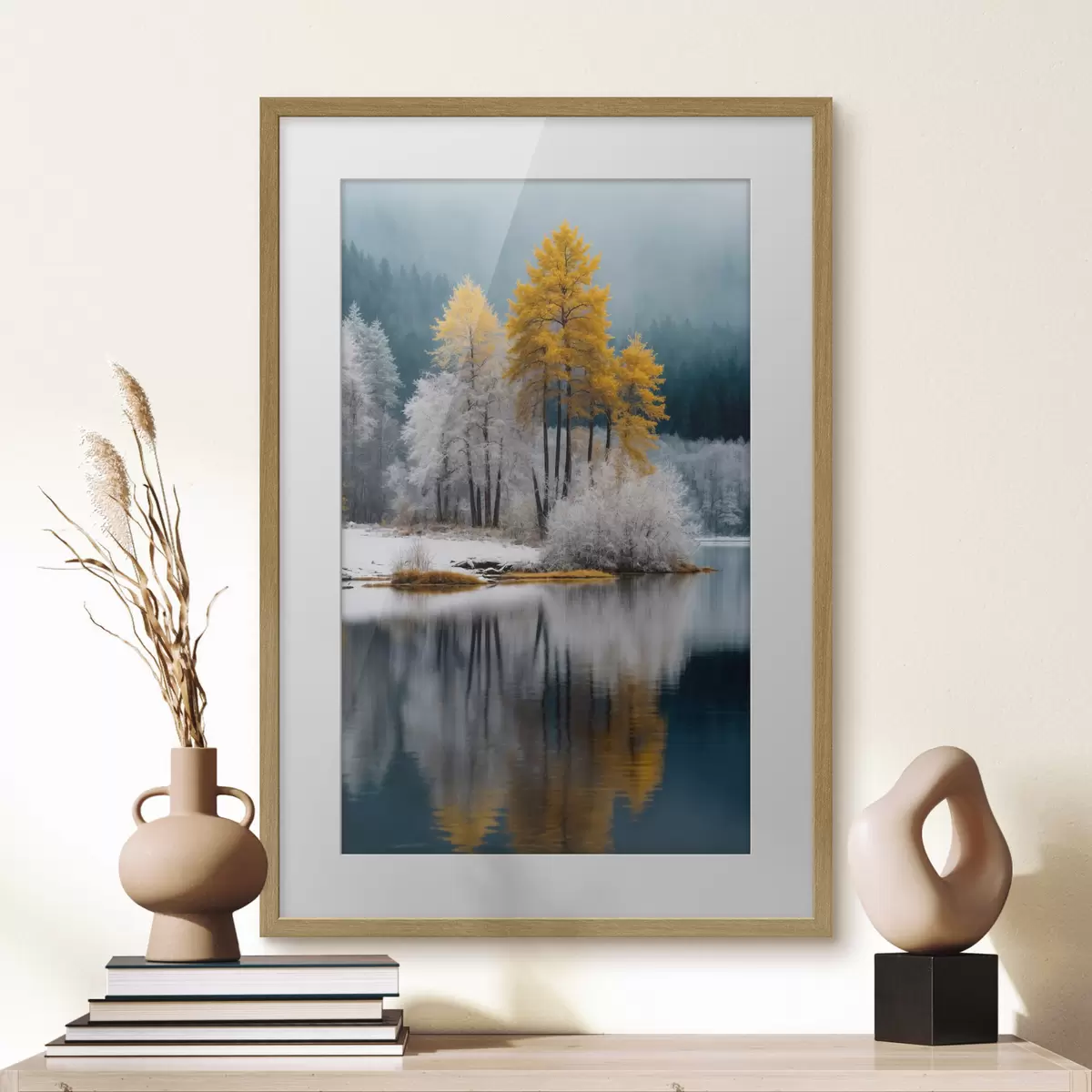 Poster Bosque y lago de invierno f41785