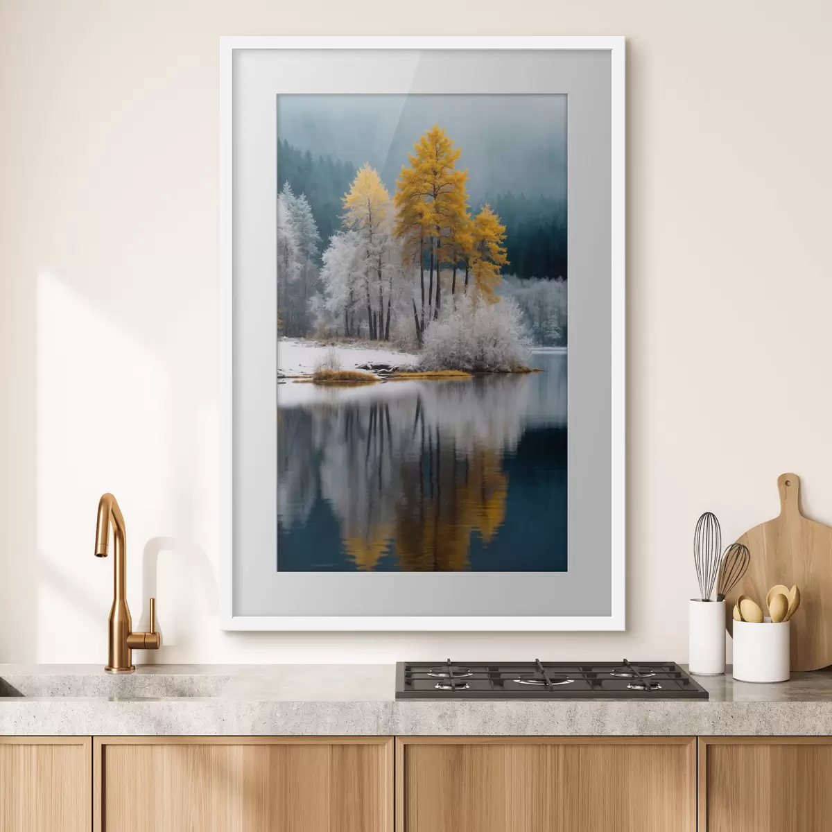 Poster Bosque y lago de invierno f41785